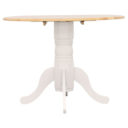 Natural Brown and White Round Dining Table with Drop Leaf image 5