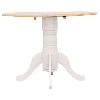 Natural Brown and White Round Dining Table with Drop Leaf image 4