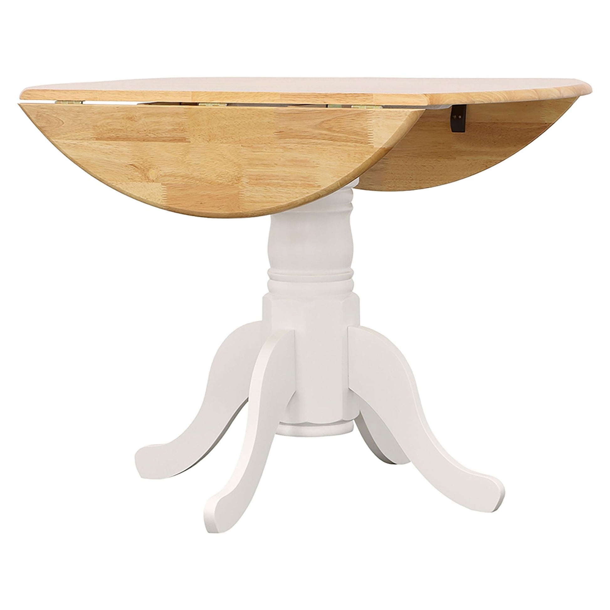 Natural Brown and White Round Dining Table with Drop Leaf image 7