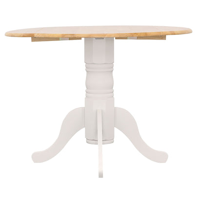 Natural Brown and White Round Dining Table with Drop Leaf image 6