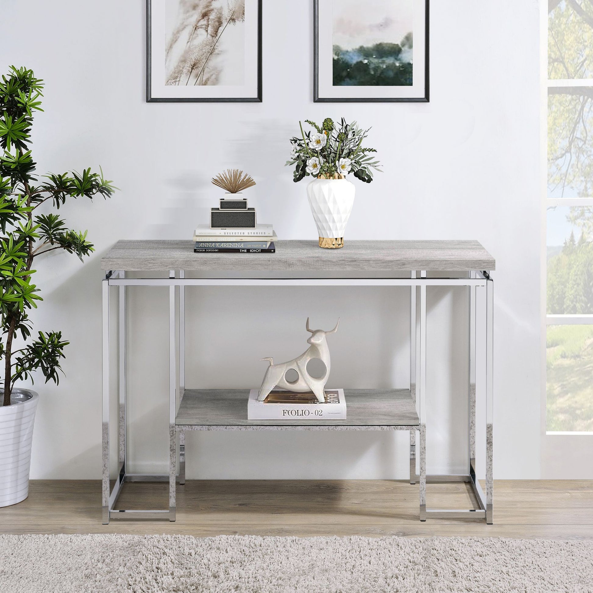 Natural Oak and Chrome Sofa Table image 1