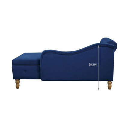 Navy Blue Chaise Lounge Indoor,Velvet Lounge Chair for Bedroom with Storage & Pillow,Modern Upholstered Rolled Arm Chase image 14