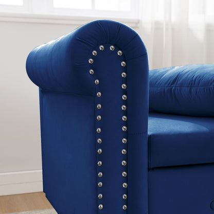 Navy Blue Chaise Lounge Indoor,Velvet Lounge Chair for Bedroom with Storage & Pillow,Modern Upholstered Rolled Arm Chase image 6