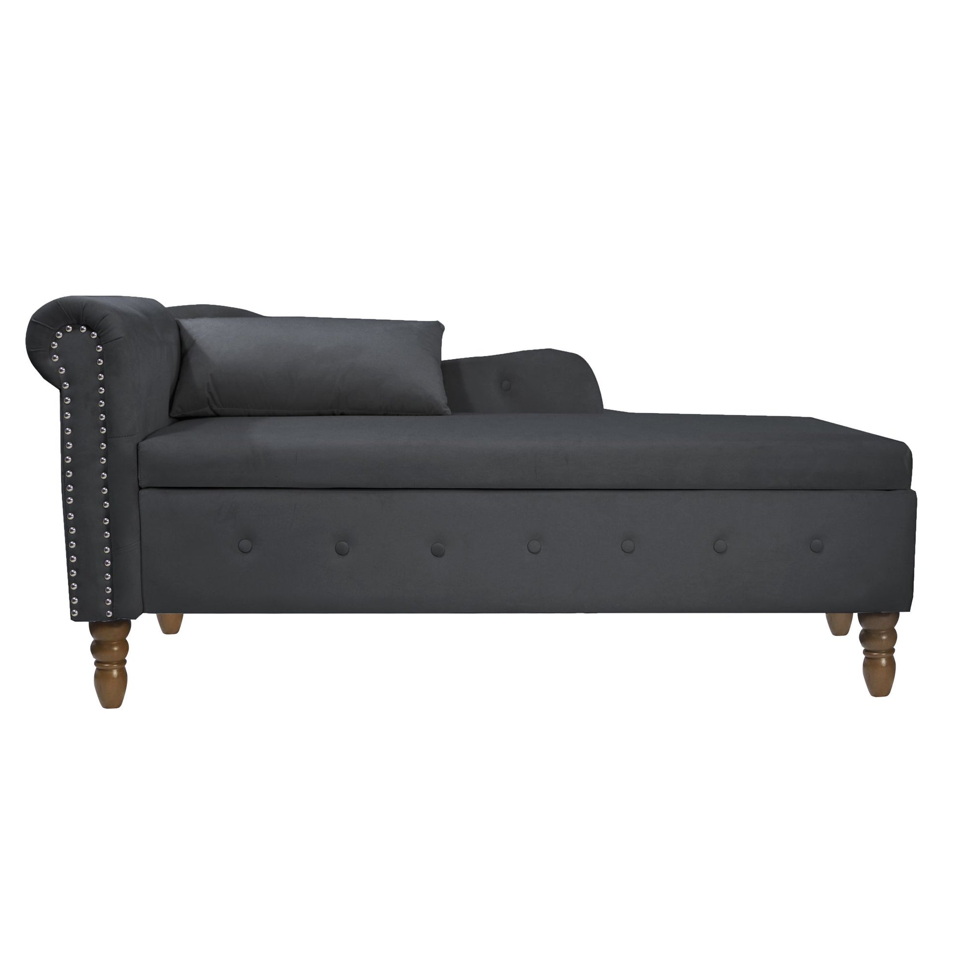 Navy Blue Chaise Lounge Indoor,Velvet Lounge Chair for Bedroom with Storage & Pillow,Modern Upholstered Rolled Arm Chase image 2