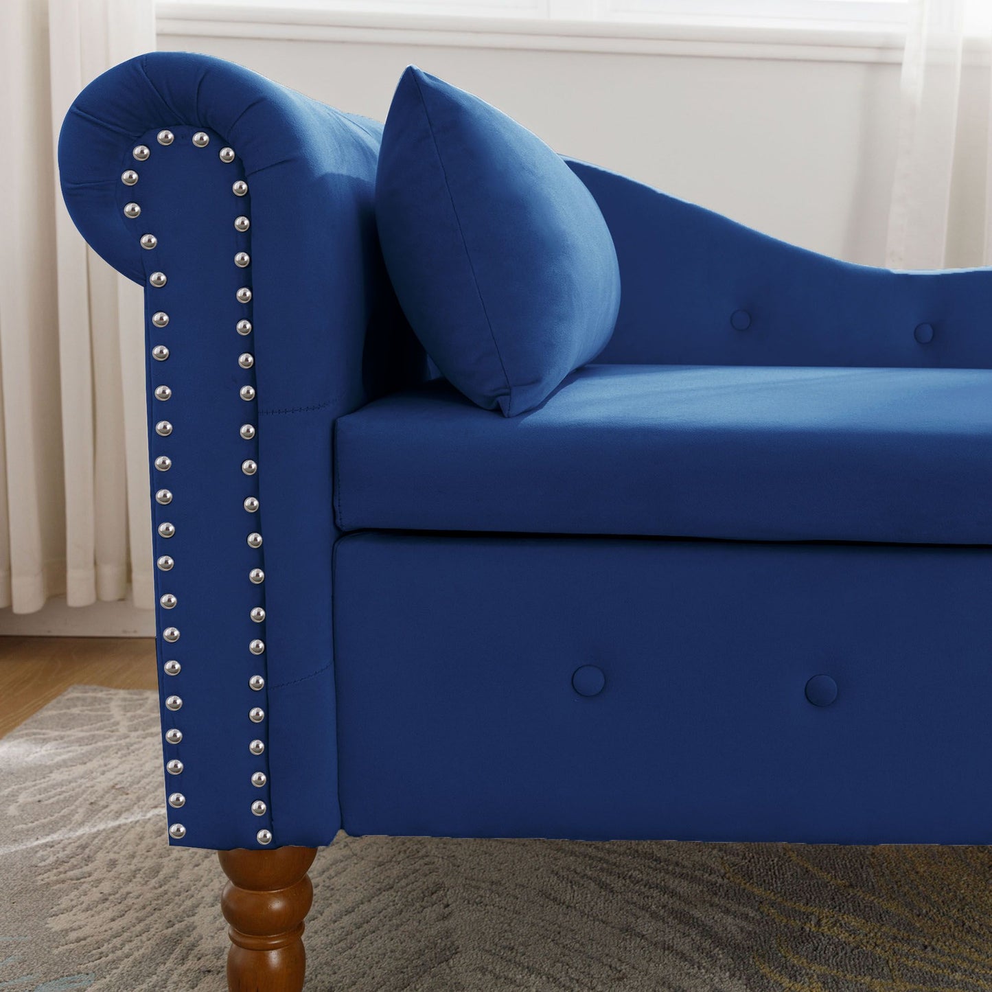 Navy Blue Chaise Lounge Indoor,Velvet Lounge Chair for Bedroom with Storage & Pillow,Modern Upholstered Rolled Arm Chase image 13