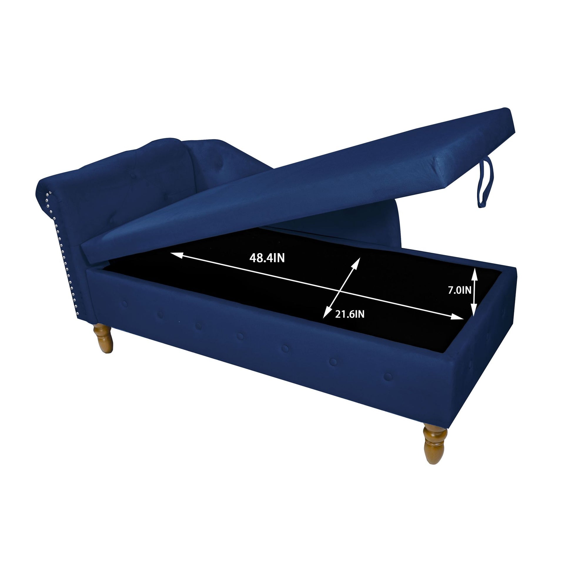 Navy Blue Chaise Lounge Indoor,Velvet Lounge Chair for Bedroom with Storage & Pillow,Modern Upholstered Rolled Arm Chase image 3