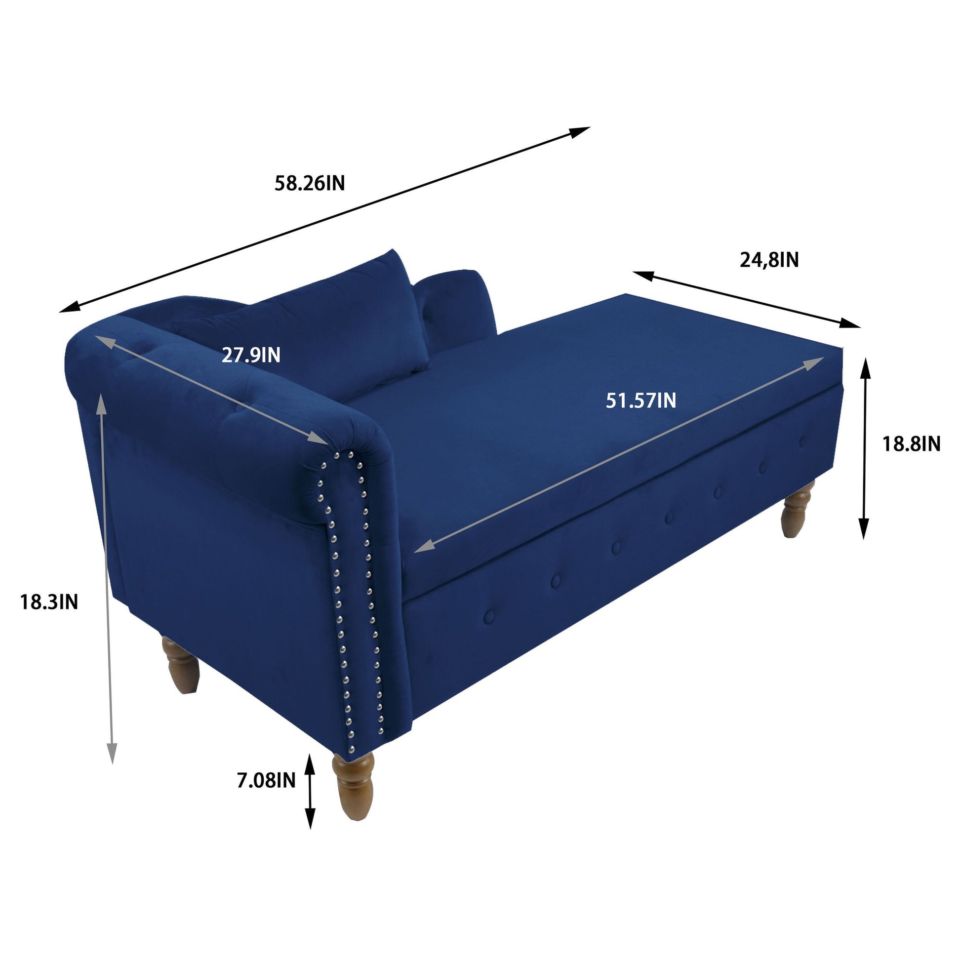 Navy Blue Chaise Lounge Indoor,Velvet Lounge Chair for Bedroom with Storage & Pillow,Modern Upholstered Rolled Arm Chase image 4