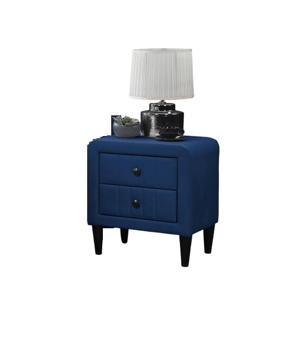 Navy Blue Color Velvet Gorgeous 1pc Nightstand Bedside Table 2x Drawers Bedroom Furniture Sleek Design Tempered Legs image 4