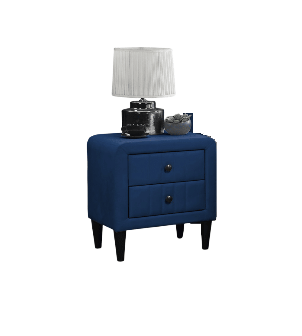 Navy Blue Color Velvet Gorgeous 1pc Nightstand Bedside Table 2x Drawers Bedroom Furniture Sleek Design Tempered Legs image 2