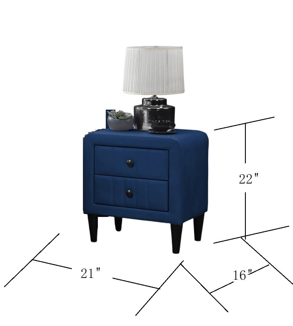 Navy Blue Color Velvet Gorgeous 1pc Nightstand Bedside Table 2x Drawers Bedroom Furniture Sleek Design Tempered Legs image 5