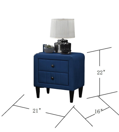 Navy Blue Color Velvet Gorgeous 1pc Nightstand Bedside Table 2x Drawers Bedroom Furniture Sleek Design Tempered Legs image 5