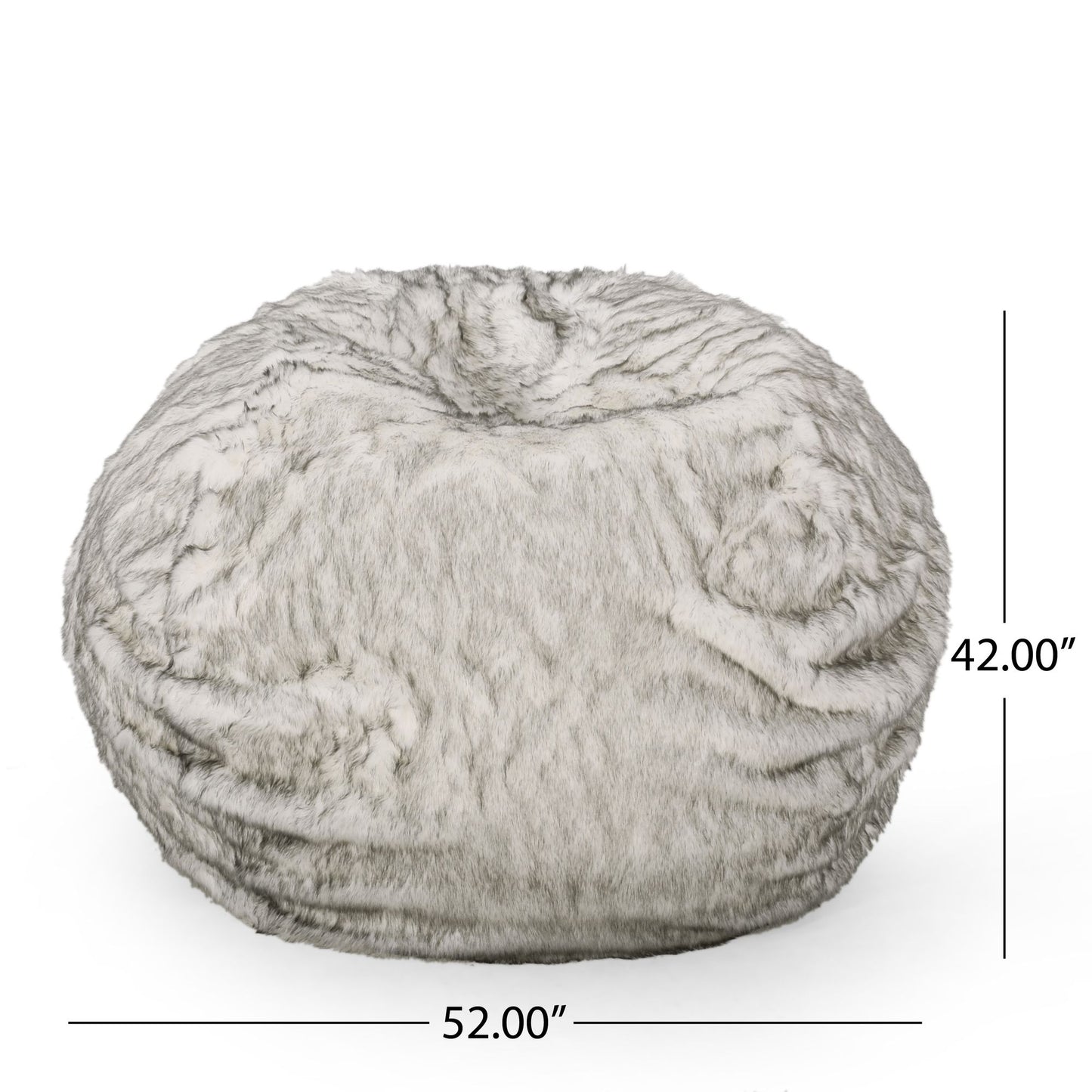 Negar 5 Foot Rounded Short Faux Fur Bean Bag, White and Gray image 2