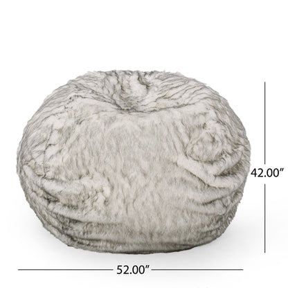 Negar 5 Foot Rounded Short Faux Fur Bean Bag, White and Gray image 2
