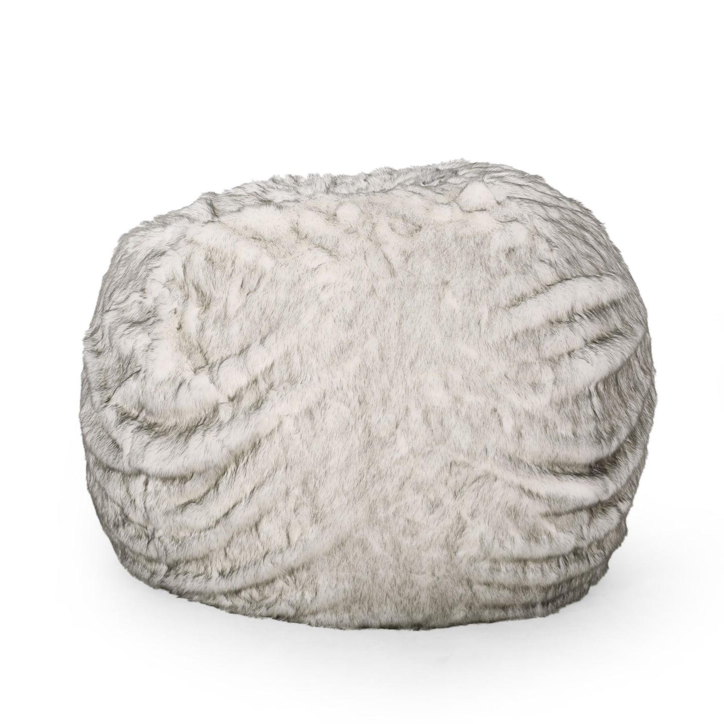 Negar 5 Foot Rounded Short Faux Fur Bean Bag, White and Gray image 1
