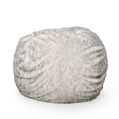 Negar 5 Foot Rounded Short Faux Fur Bean Bag, White and Gray image 1