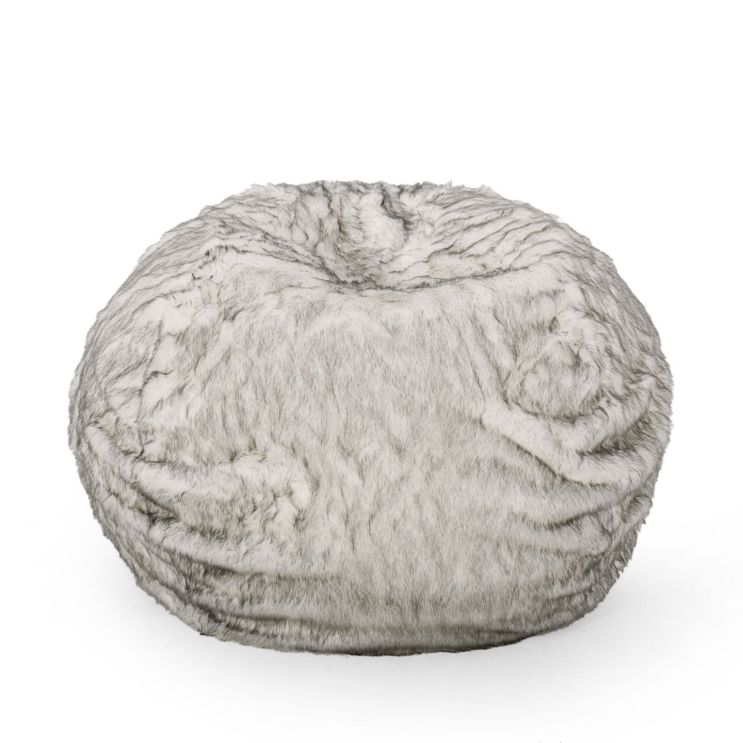 Negar 5 Foot Rounded Short Faux Fur Bean Bag, White and Gray image 4