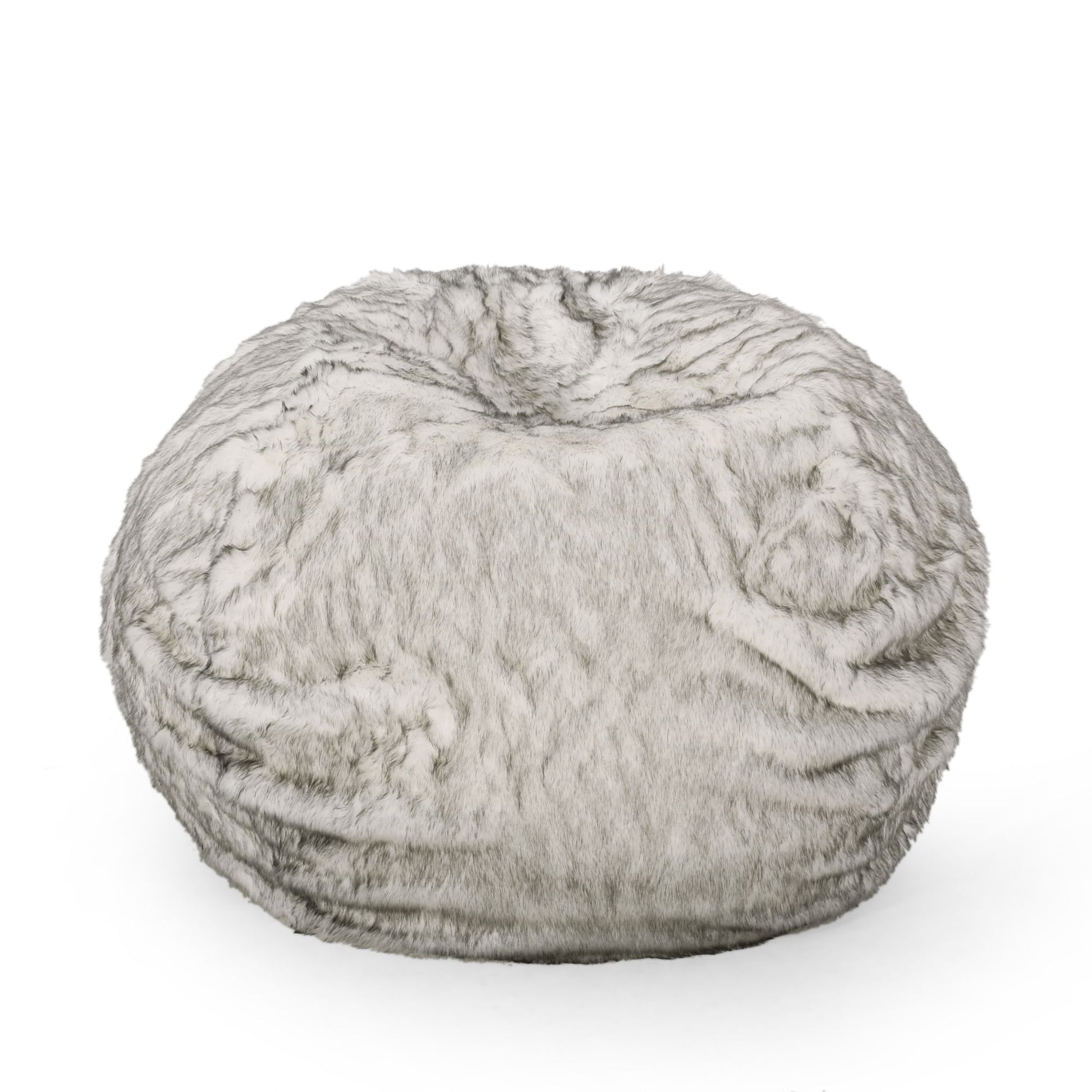 Negar 5 Foot Rounded Short Faux Fur Bean Bag, White and Gray image 4