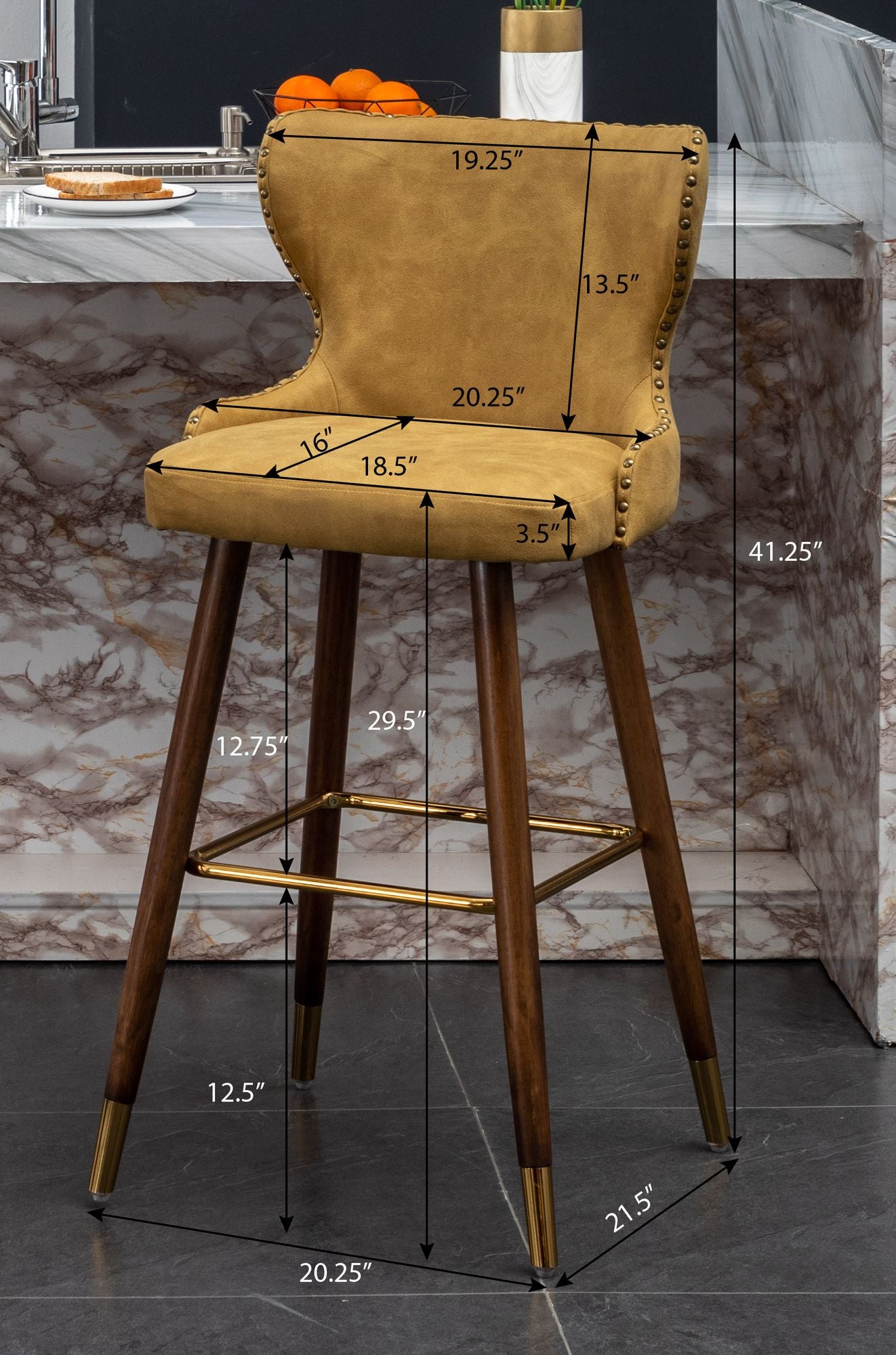 Nevis Mid-century Modern Faux Leather Tufted Nailhead Trim Barstool Set of 2, Off-White image 13
