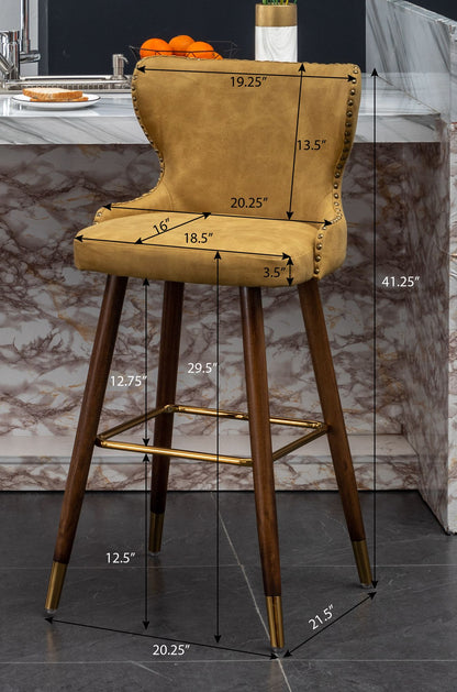 Nevis Mid-century Modern Faux Leather Tufted Nailhead Trim Barstool Set of 2, Off-White image 13