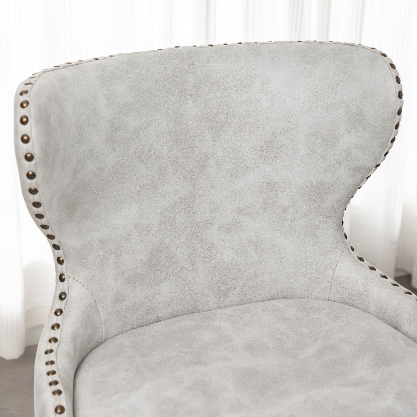 Nevis Mid-century Modern Faux Leather Tufted Nailhead Trim Barstool Set of 2, Off-White image 6