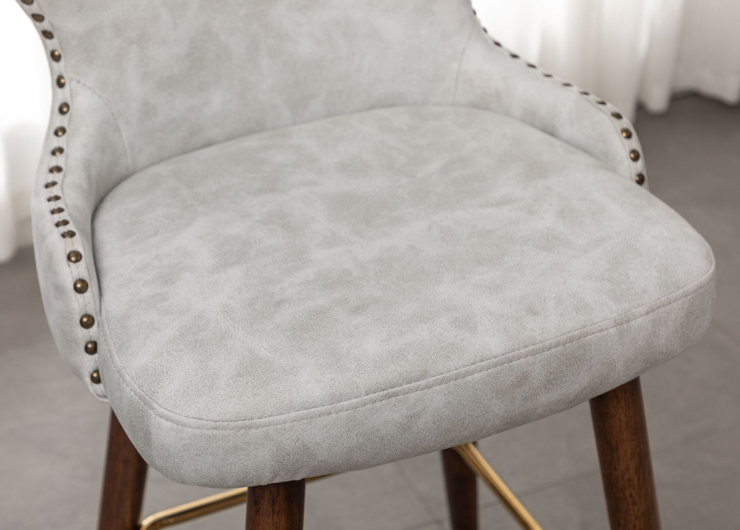 Nevis Mid-century Modern Faux Leather Tufted Nailhead Trim Barstool Set of 2, Off-White image 5