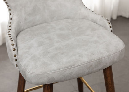 Nevis Mid-century Modern Faux Leather Tufted Nailhead Trim Barstool Set of 2, Off-White image 5