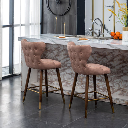 Nevis Mid-century Modern Faux Leather Tufted Nailhead Trim Counter Stool Set of 2, Pink image 6