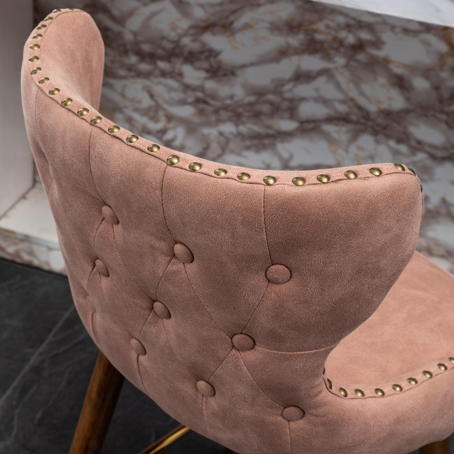 Nevis Mid-century Modern Faux Leather Tufted Nailhead Trim Counter Stool Set of 2, Pink image 8