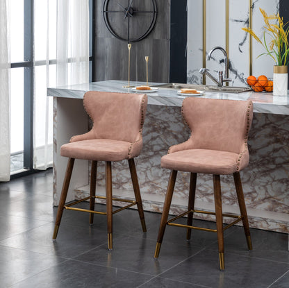 Nevis Mid-century Modern Faux Leather Tufted Nailhead Trim Counter Stool Set of 2, Pink image 4