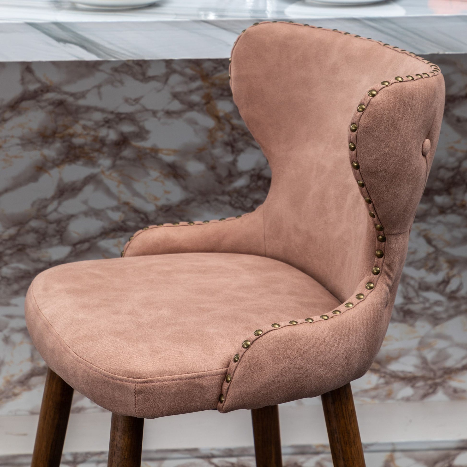 Nevis Mid-century Modern Faux Leather Tufted Nailhead Trim Counter Stool Set of 2, Pink image 7