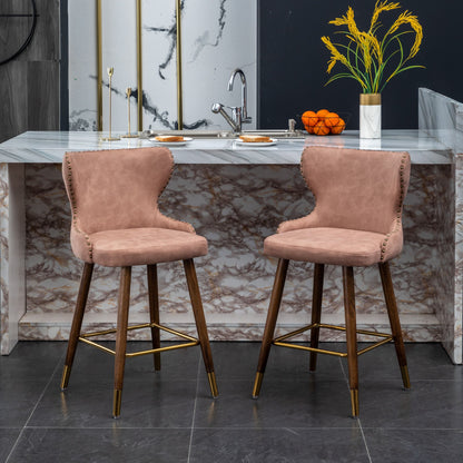 Nevis Mid-century Modern Faux Leather Tufted Nailhead Trim Counter Stool Set of 2, Pink image 3