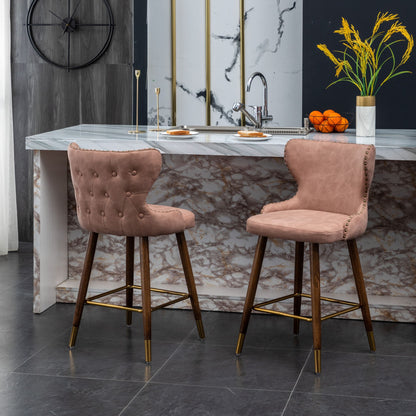 Nevis Mid-century Modern Faux Leather Tufted Nailhead Trim Counter Stool Set of 2, Pink image 5