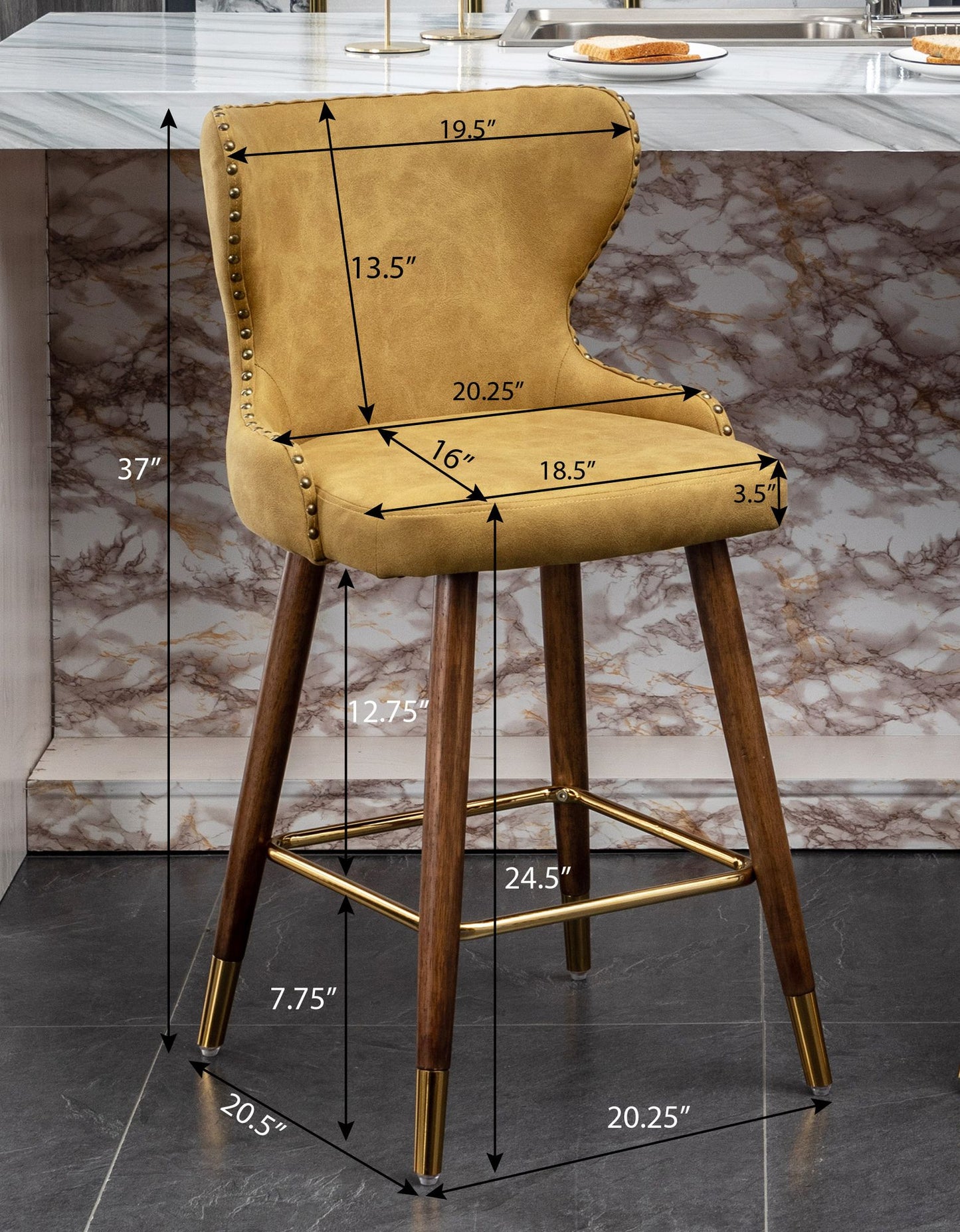 Nevis Mid-century Modern Faux Leather Tufted Nailhead Trim Counter Stool Set of 2, Pink image 16