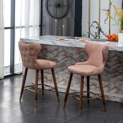 Nevis Mid-century Modern Faux Leather Tufted Nailhead Trim Counter Stool Set of 2, Pink image 2