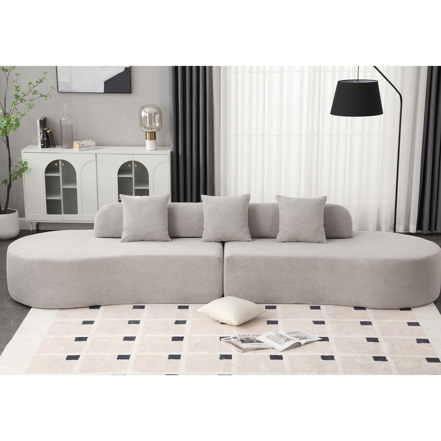 [NEW ARRIVED] [VIDEO PROVIDED] Modern curved combination sofa, terrycloth fabric sofa, minimalist sofa in living room, a image 2