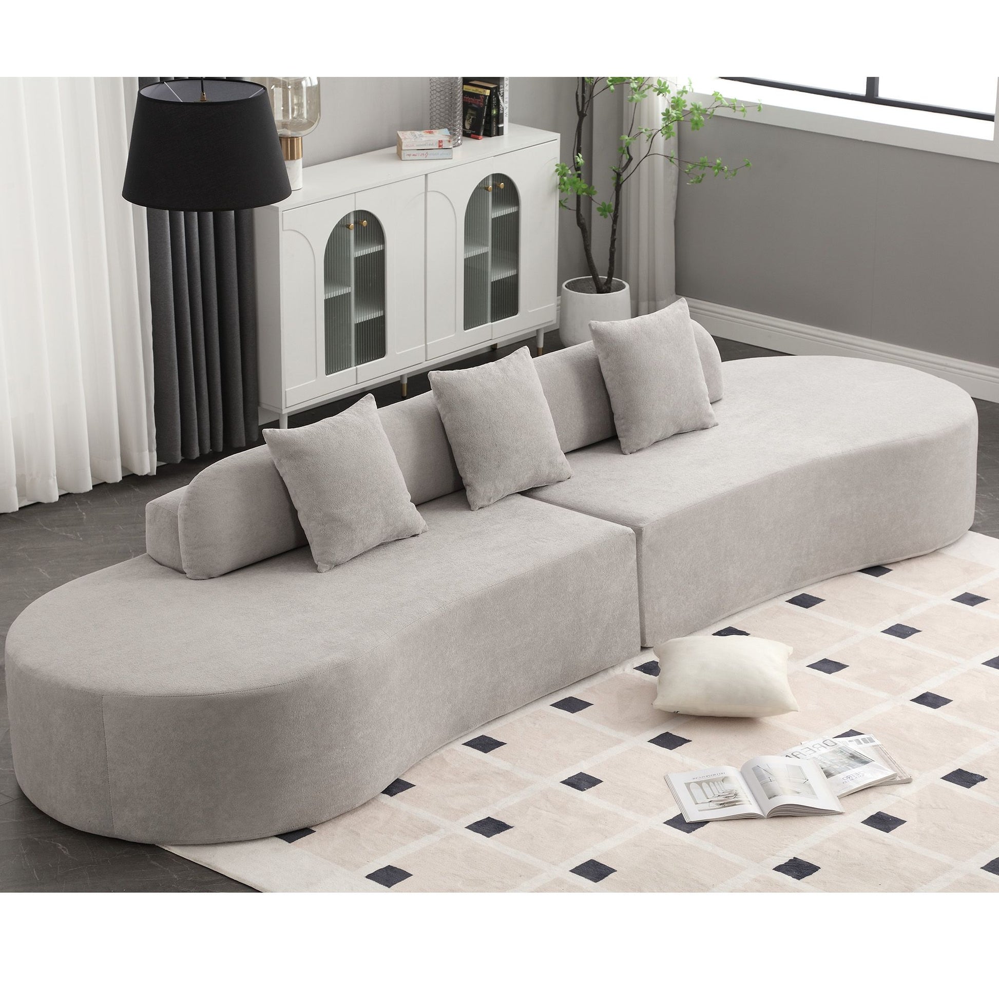 [NEW ARRIVED] [VIDEO PROVIDED] Modern curved combination sofa, terrycloth fabric sofa, minimalist sofa in living room, a image 1