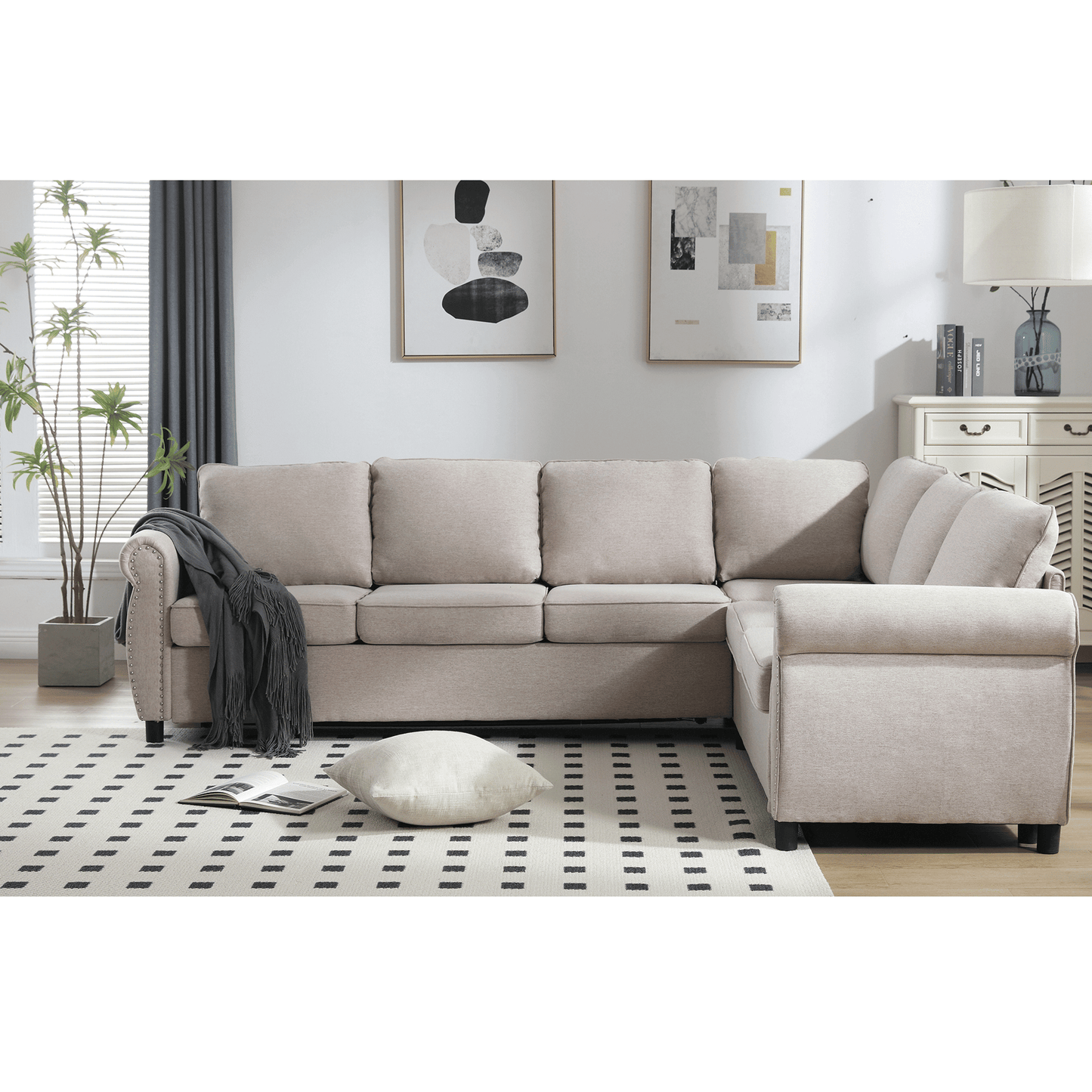 [NEW ARRIVED] [VIDEO PROVIDED]Sleeper Sofa, 2 in 1 Pull Out Couch Bed,6 seater sofa bed, L Shaped Sectional Sofa ,Rivete image 8
