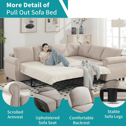 [NEW ARRIVED] [VIDEO PROVIDED]Sleeper Sofa, 2 in 1 Pull Out Couch Bed,6 seater sofa bed, L Shaped Sectional Sofa ,Rivete image 5