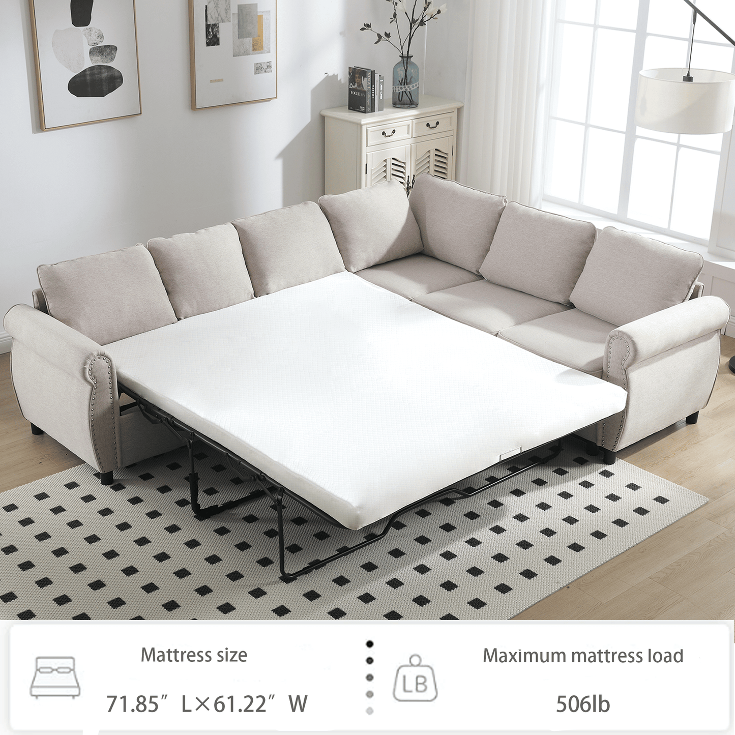 [NEW ARRIVED] [VIDEO PROVIDED]Sleeper Sofa, 2 in 1 Pull Out Couch Bed,6 seater sofa bed, L Shaped Sectional Sofa ,Rivete image 7