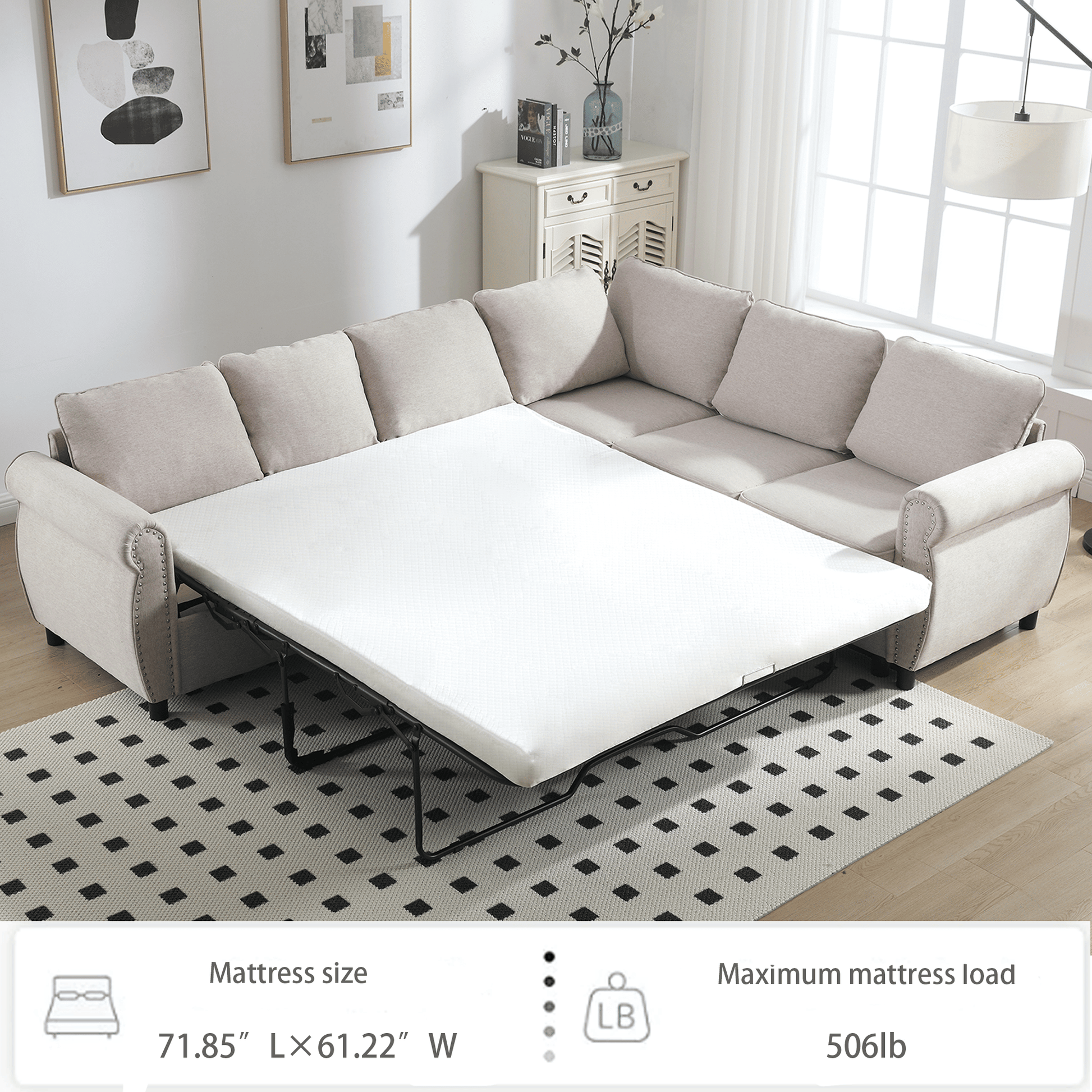 [NEW ARRIVED] [VIDEO PROVIDED]Sleeper Sofa, 2 in 1 Pull Out Couch Bed,6 seater sofa bed, L Shaped Sectional Sofa ,Rivete image 7