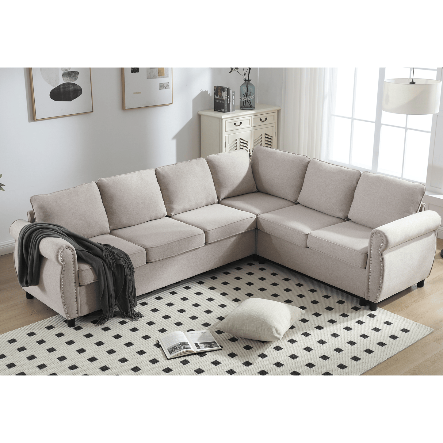 [NEW ARRIVED] [VIDEO PROVIDED]Sleeper Sofa, 2 in 1 Pull Out Couch Bed,6 seater sofa bed, L Shaped Sectional Sofa ,Rivete image 9