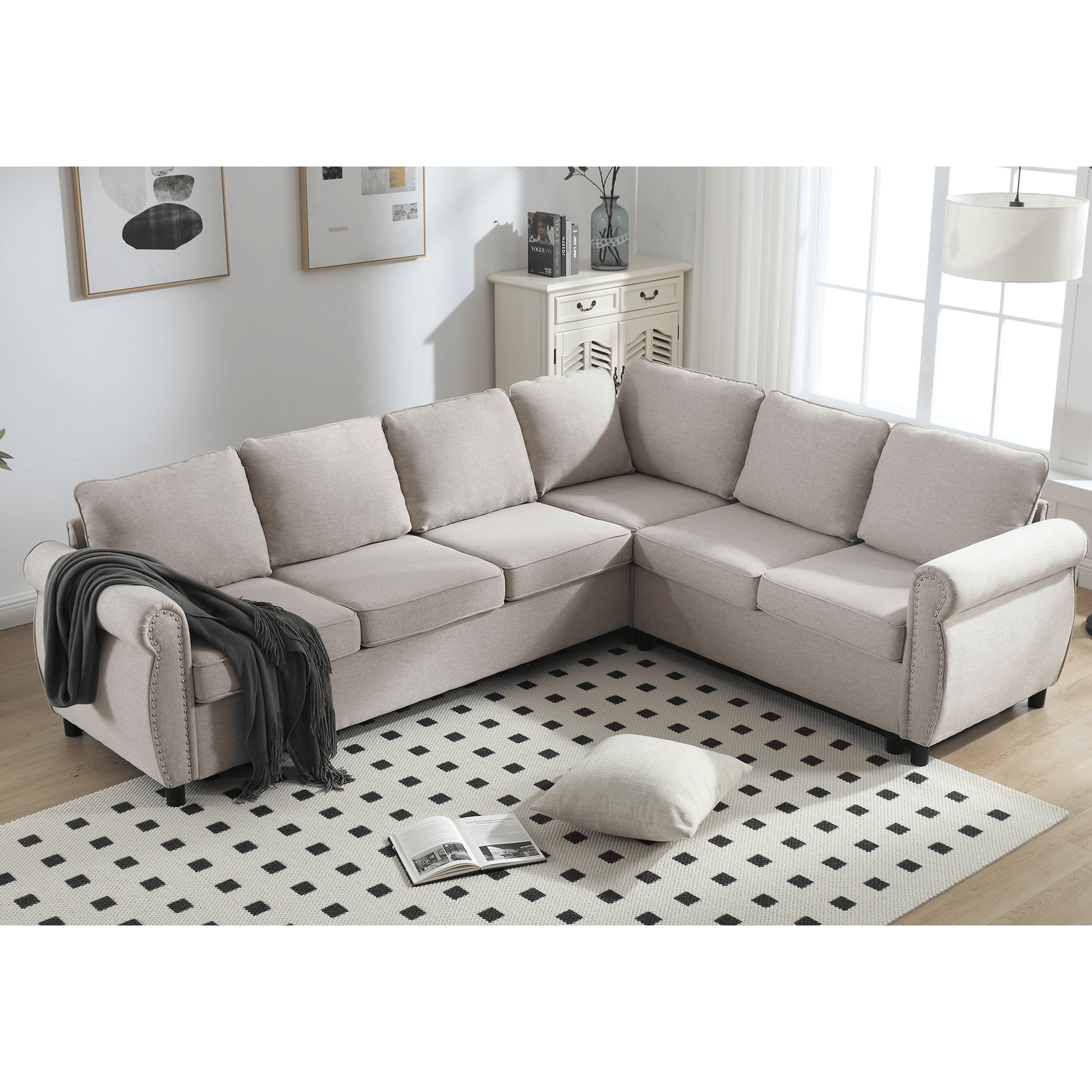 [NEW ARRIVED] [VIDEO PROVIDED]Sleeper Sofa, 2 in 1 Pull Out Couch Bed,6 seater sofa bed, L Shaped Sectional Sofa ,Rivete image 9