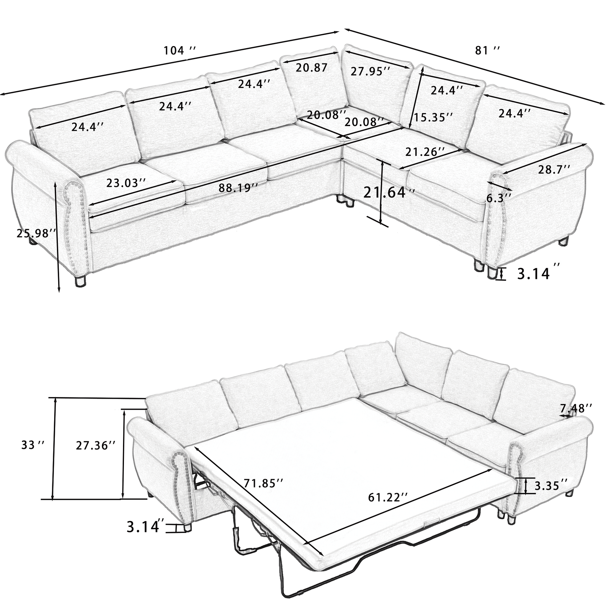 [NEW ARRIVED] [VIDEO PROVIDED]Sleeper Sofa, 2 in 1 Pull Out Couch Bed,6 seater sofa bed, L Shaped Sectional Sofa ,Rivete image 20