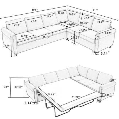 [NEW ARRIVED] [VIDEO PROVIDED]Sleeper Sofa, 2 in 1 Pull Out Couch Bed,6 seater sofa bed, L Shaped Sectional Sofa ,Rivete image 20