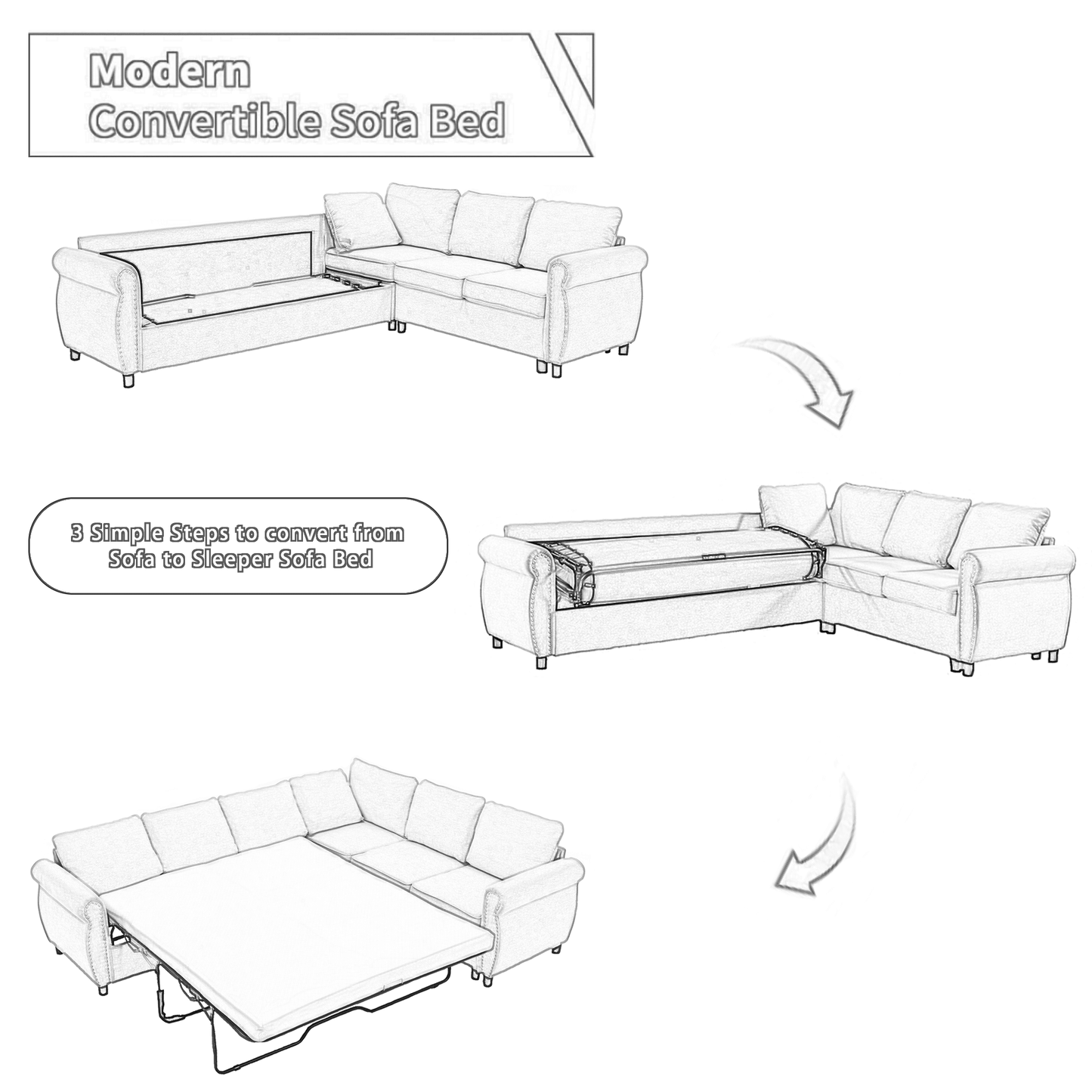 [NEW ARRIVED] [VIDEO PROVIDED]Sleeper Sofa, 2 in 1 Pull Out Couch Bed,6 seater sofa bed, L Shaped Sectional Sofa ,Rivete image 11