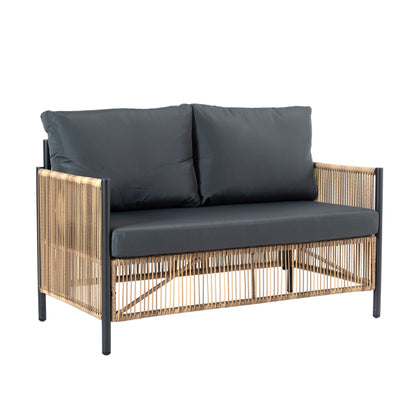 New Comming Outdoor PE Brown Wicker 2seats Sofa with Grey Cushion and Table Set image 3
