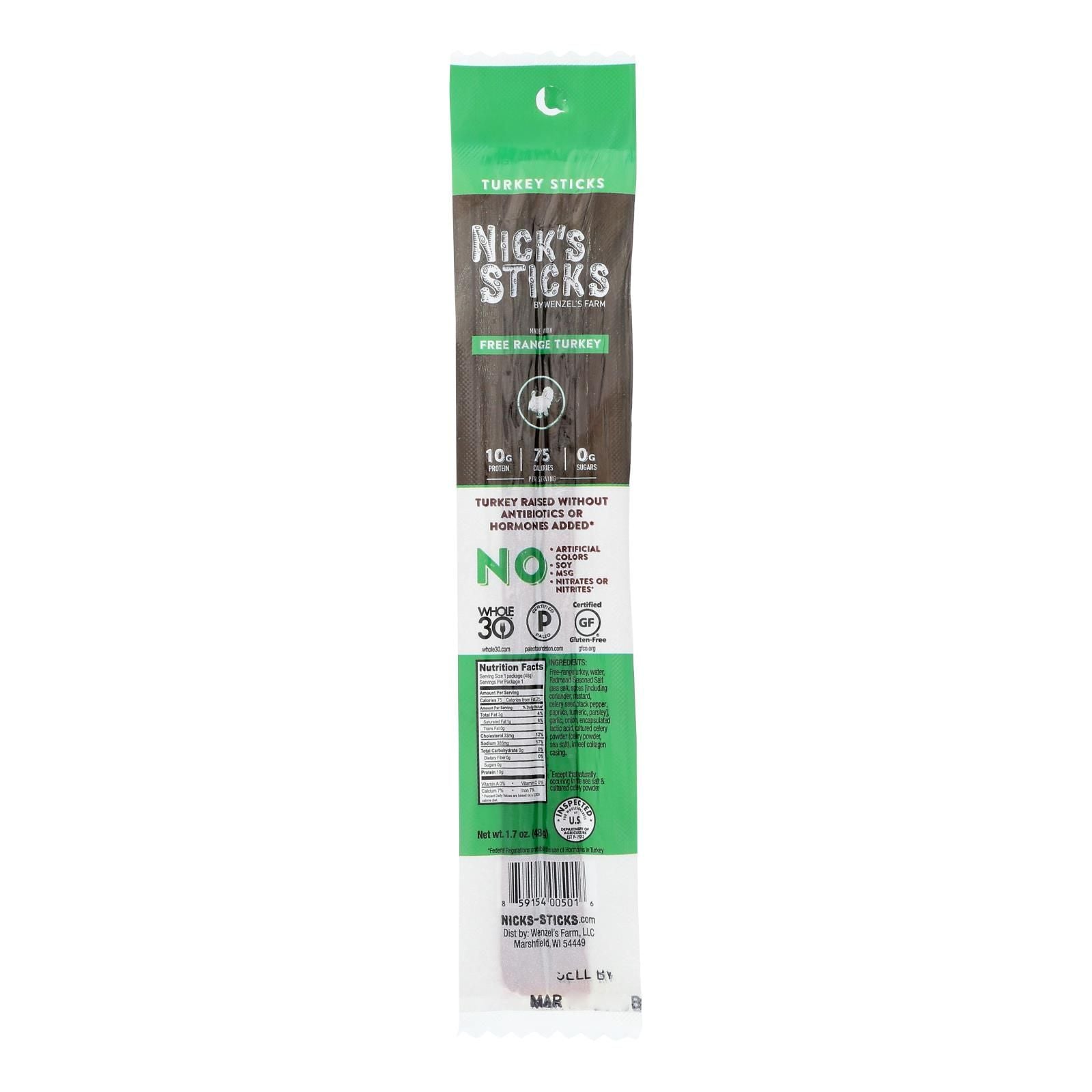 Nick's Sticks Snack Sticks - Turkey - Case Of 25 - 1.7 Oz. image 1