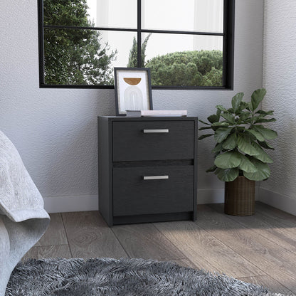 Nightstand 18"H , 2 Drawers with Metal Handles, Black image 1
