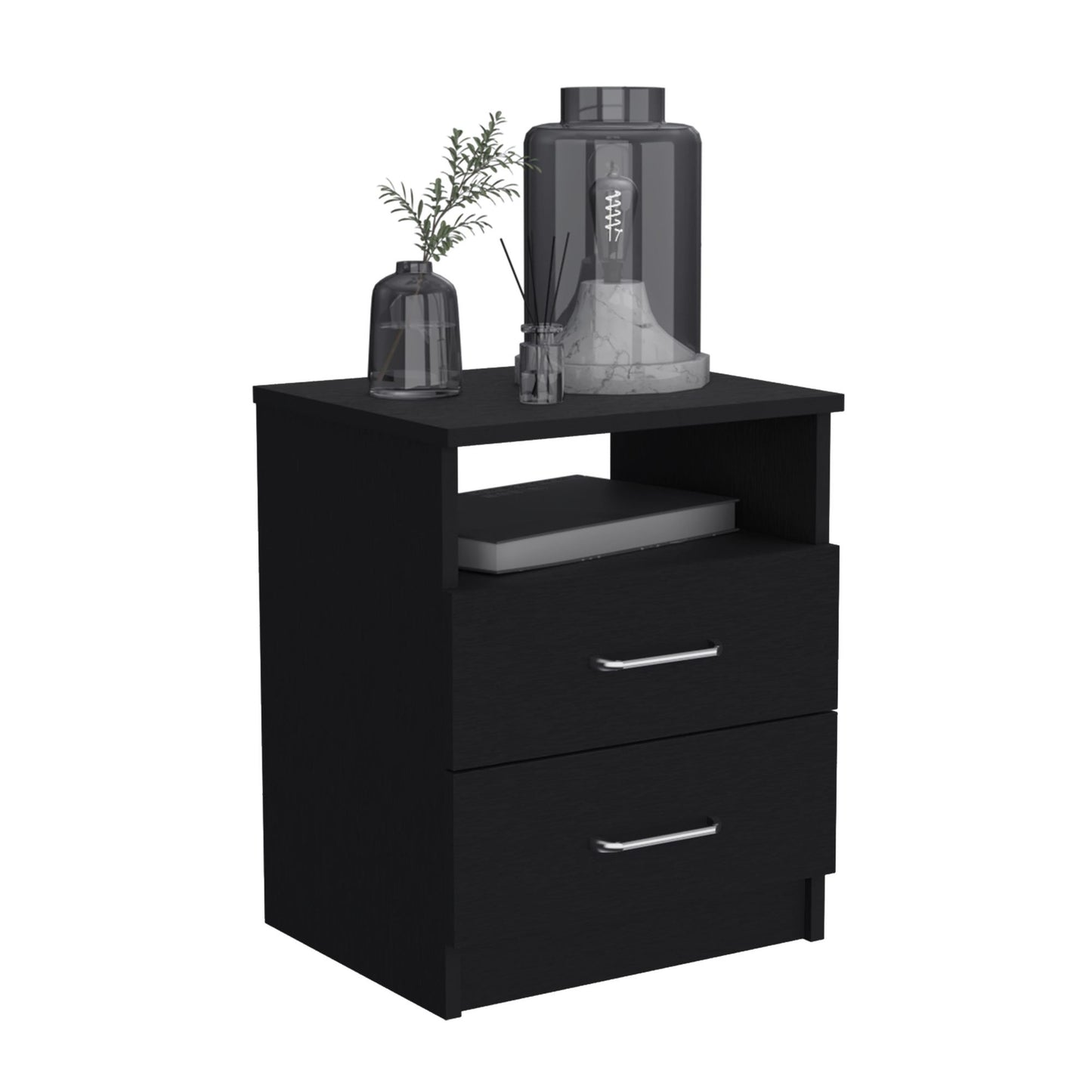 Nightstand 20"H, Two Drawers, One Shelf, Superior Top, Black image 5