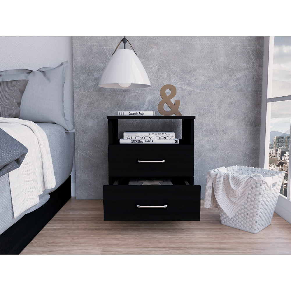 Nightstand 20"H, Two Drawers, One Shelf, Superior Top, Black image 2